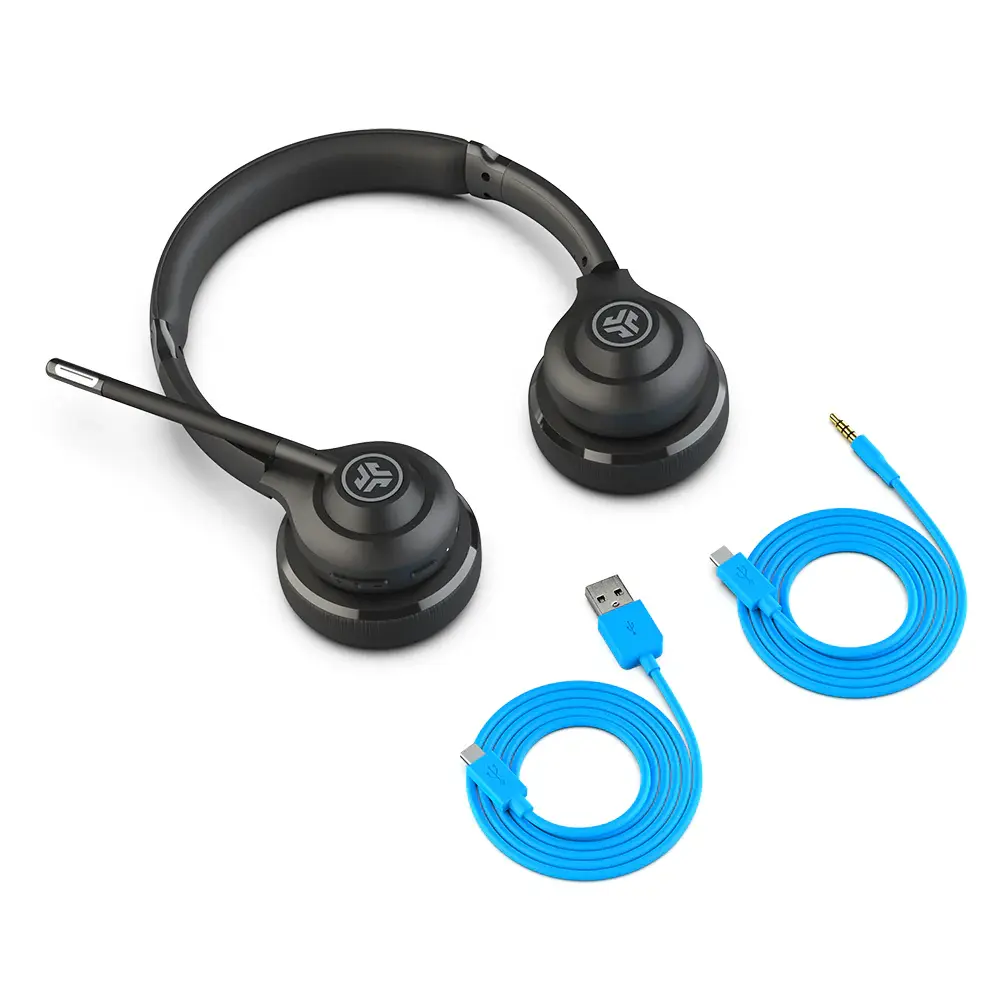 Go Work Wireless On-Ear Headset with included Type-C Charging Cable and Type-C to 3.5mm AUX Cable